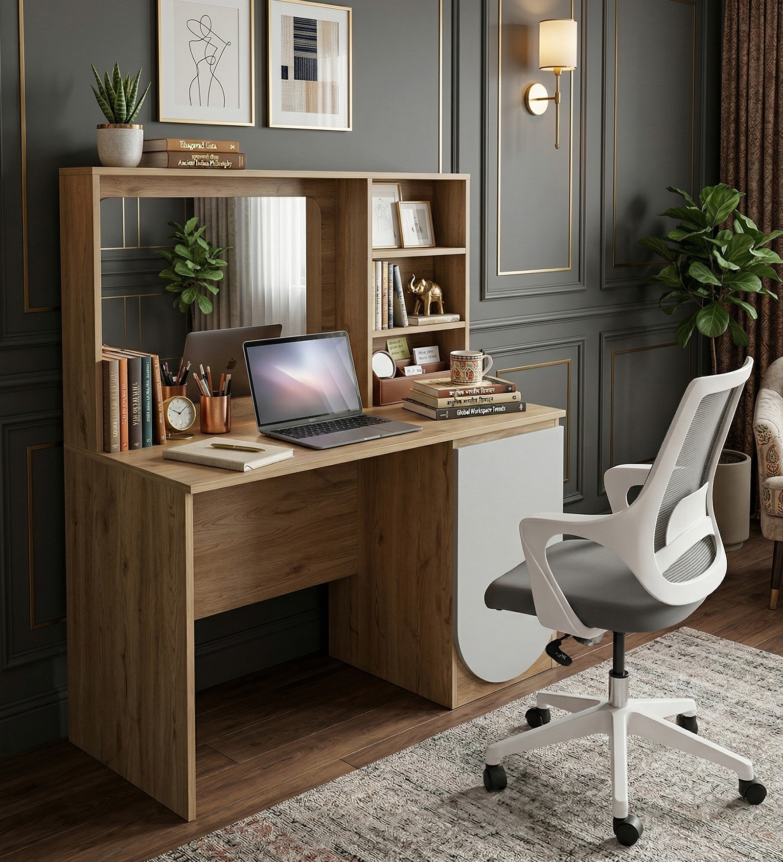 Opera Study Table In Light Walnut & Frosty White Colour Opera Study Table In Light Walnut & Frosty White Colour