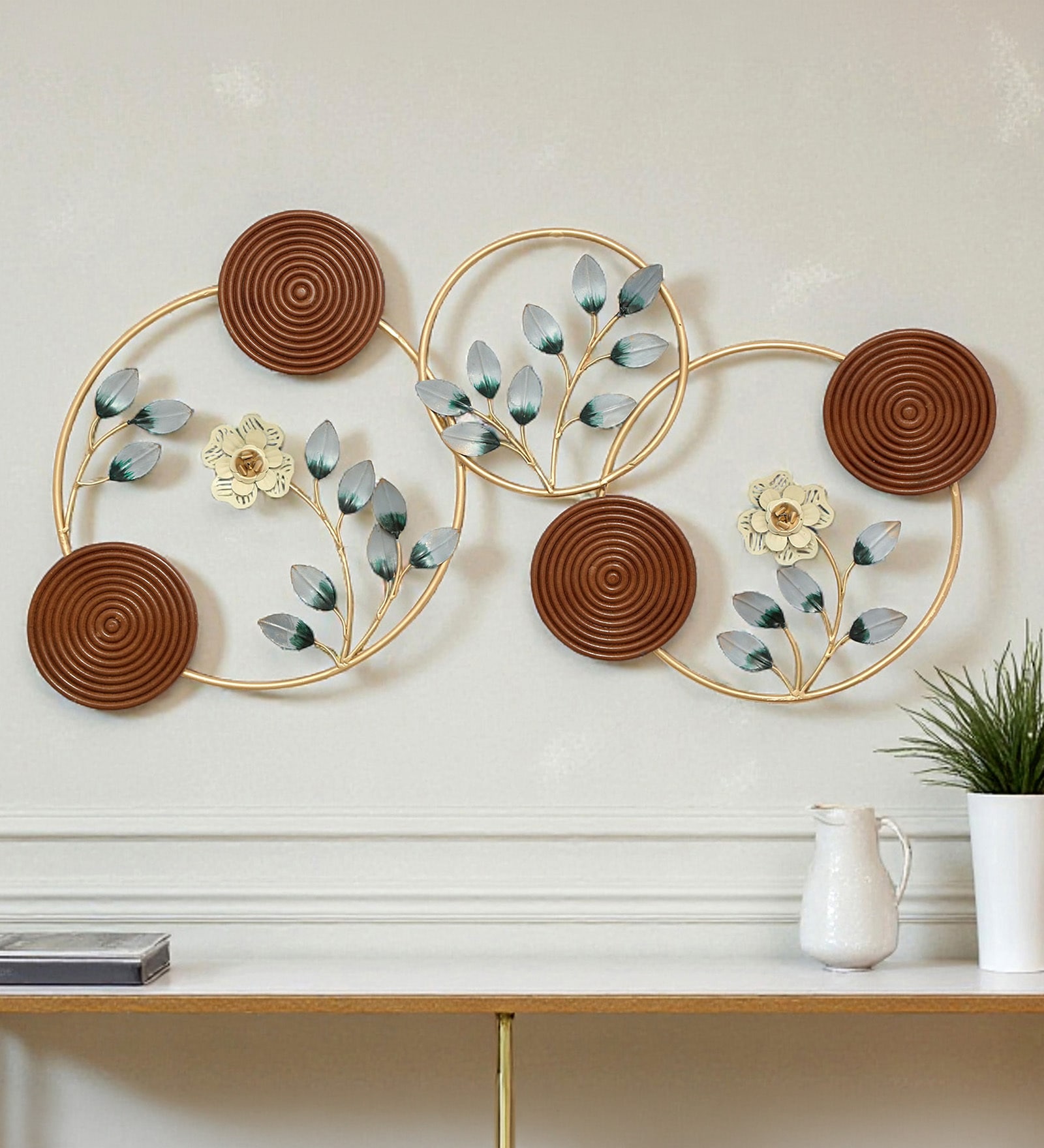 Ophelia Round Metal Wall Art With Wood