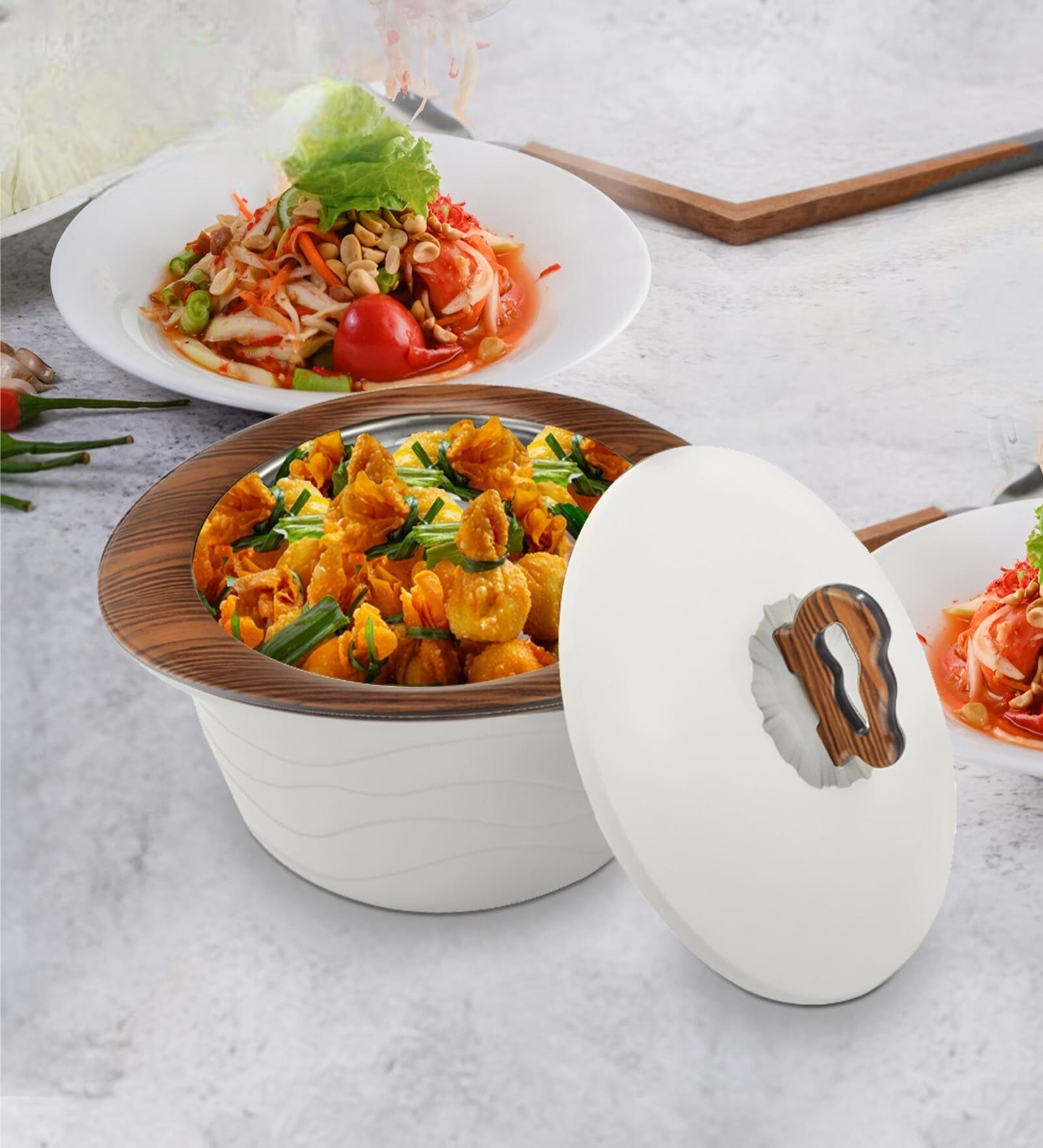 Oppal Dark Brown Plastic & Steel Thermoware 2000ML Casserole