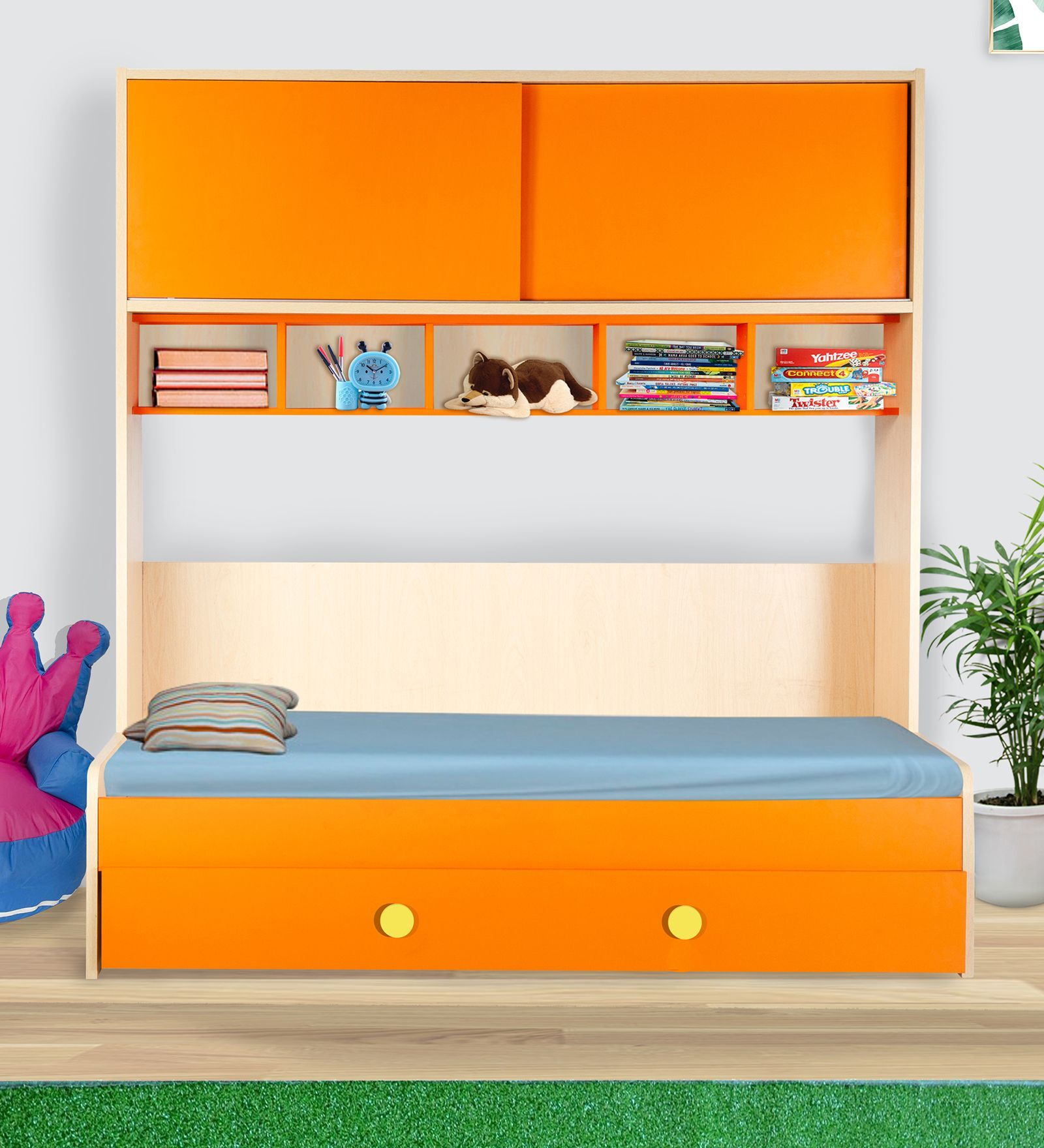 Buy Optima Kids Bed in Orange Colour with Drawer Storage at 20 OFF by