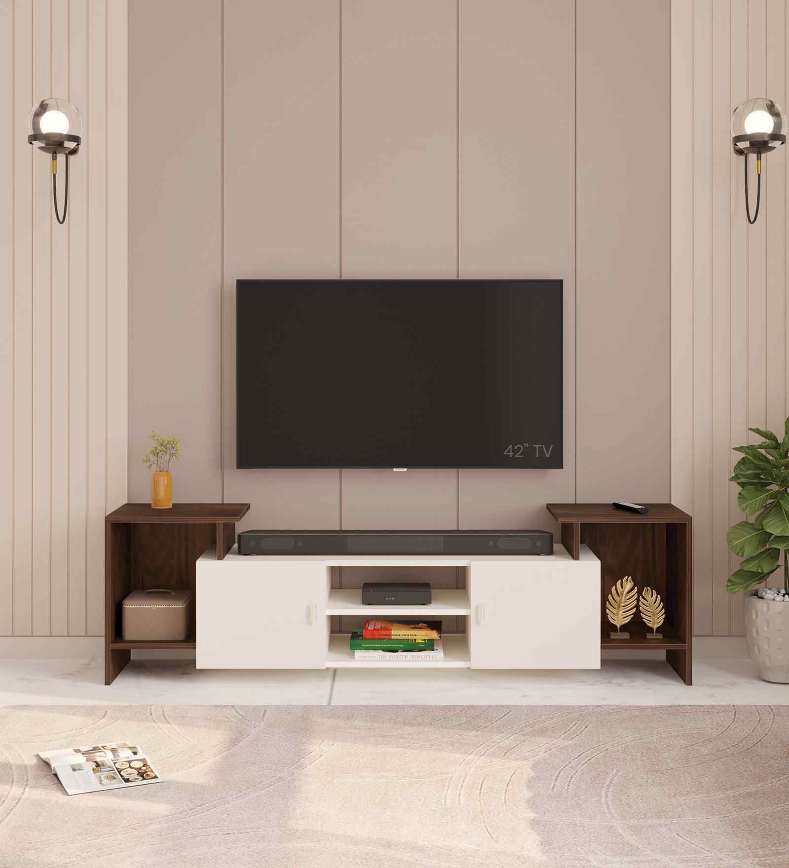 Optimal TV Unit In Brown Maple & White Finish