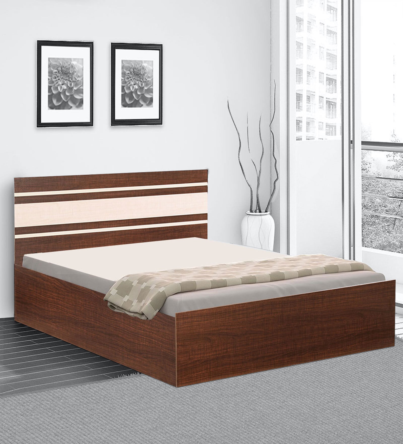 Optimas King Size Bed in Dark Choco Finish with Box Storage