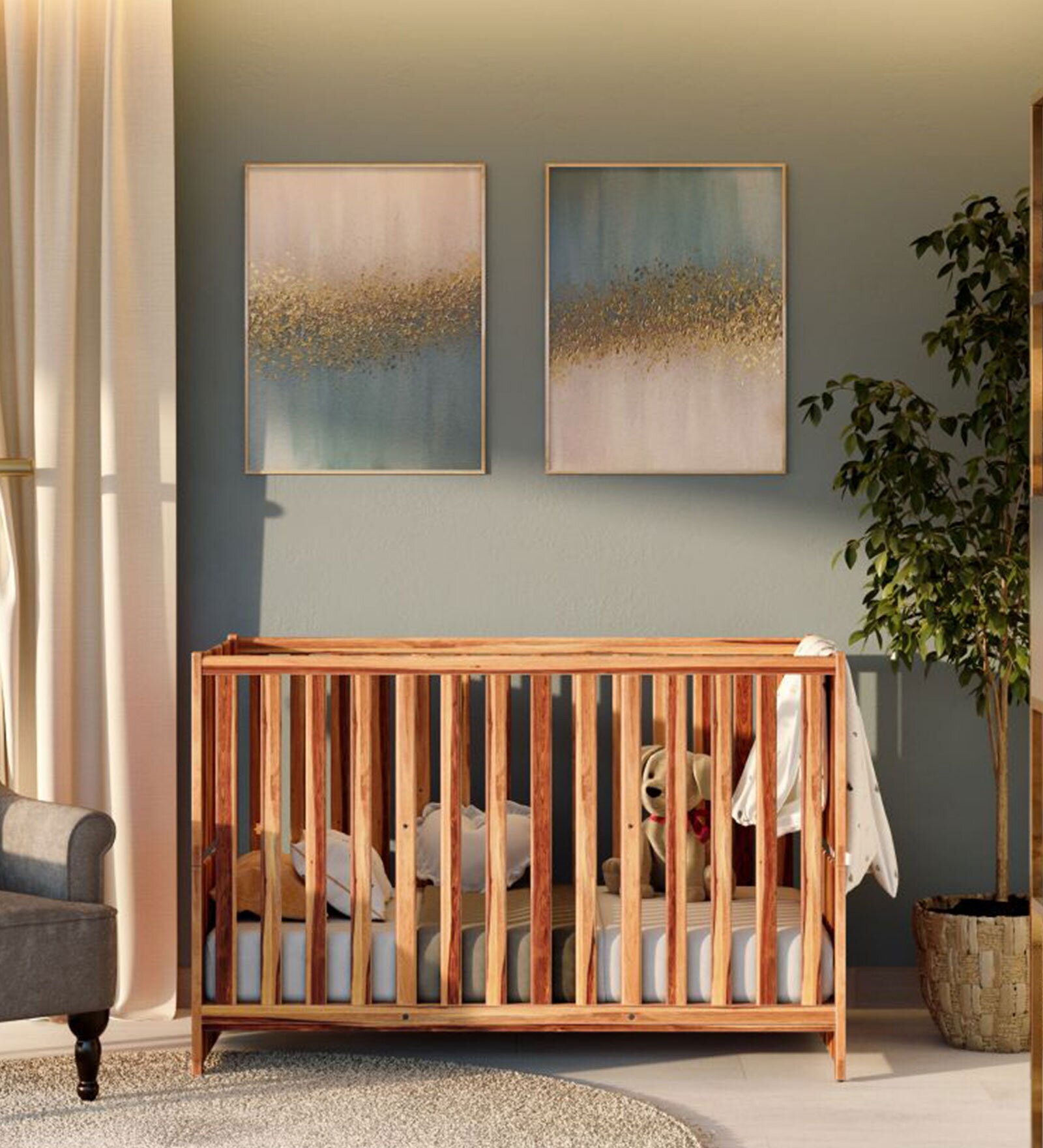 Optimus 3-in-1 Sheesham Wood Crib-cum-Bed-cum-Sofa In Natural Sheesham Finish