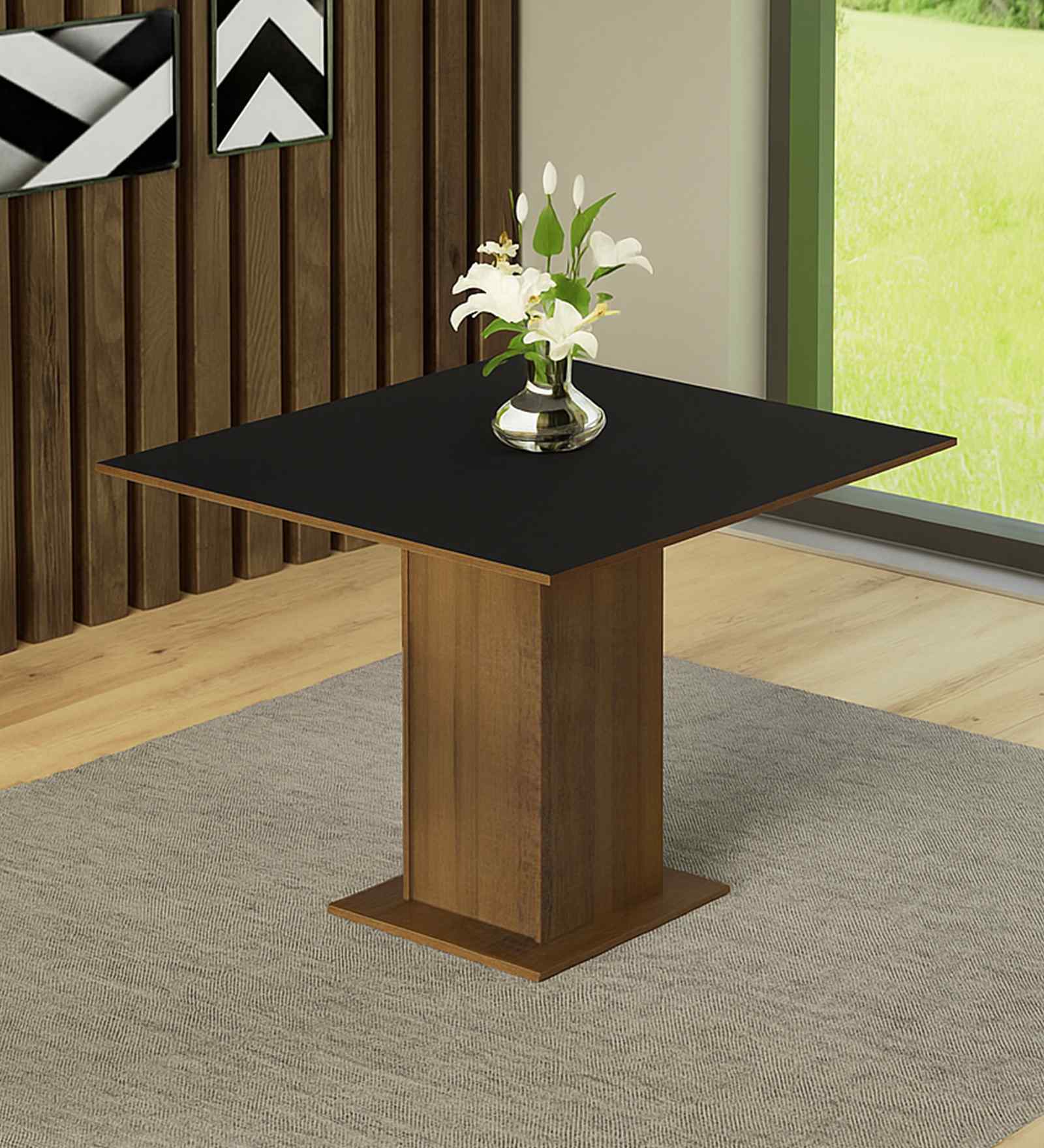 Opulen 6 Seater Dining Table Square Table Top In Brown & Black Colour
