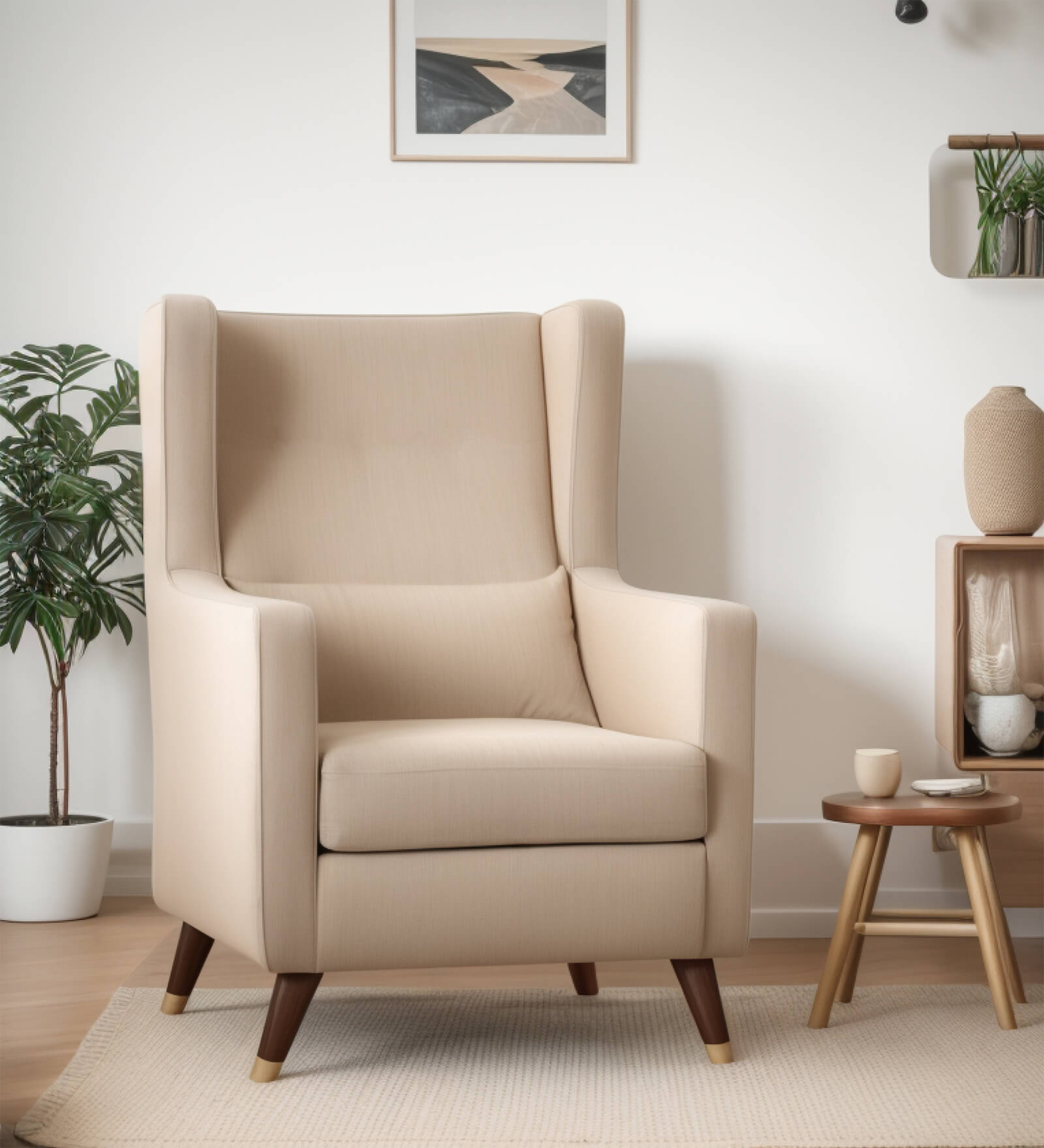Opulence Velvet Wing Chair In Camel Beige Finish