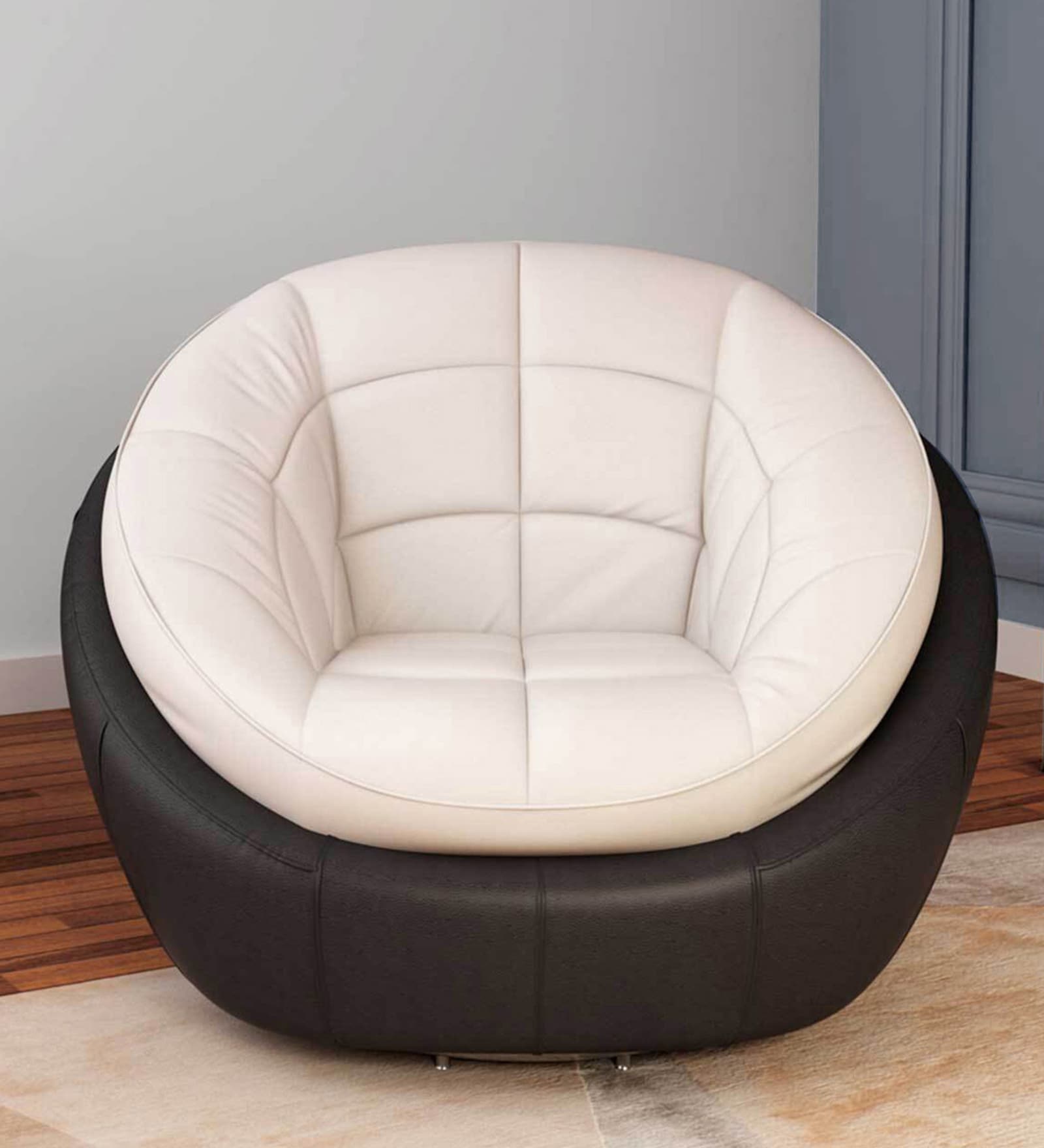 Opulent Leatherette 1 Seater Sofa in Black & Beige Colour