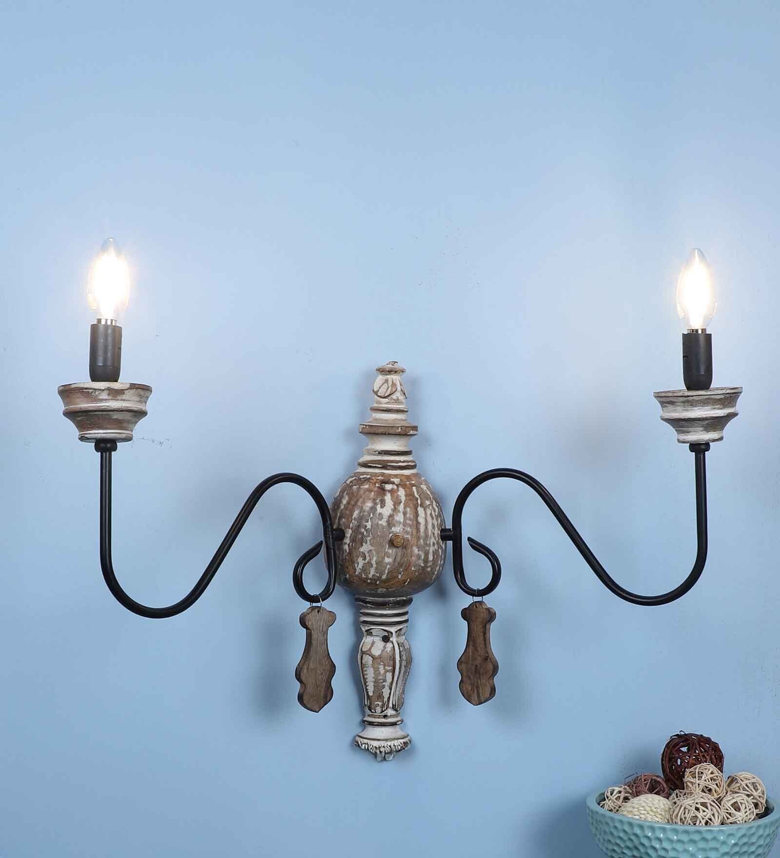 Opura Brown and Black Wood and Iron Wall Light  | E14 holder | without Bulb