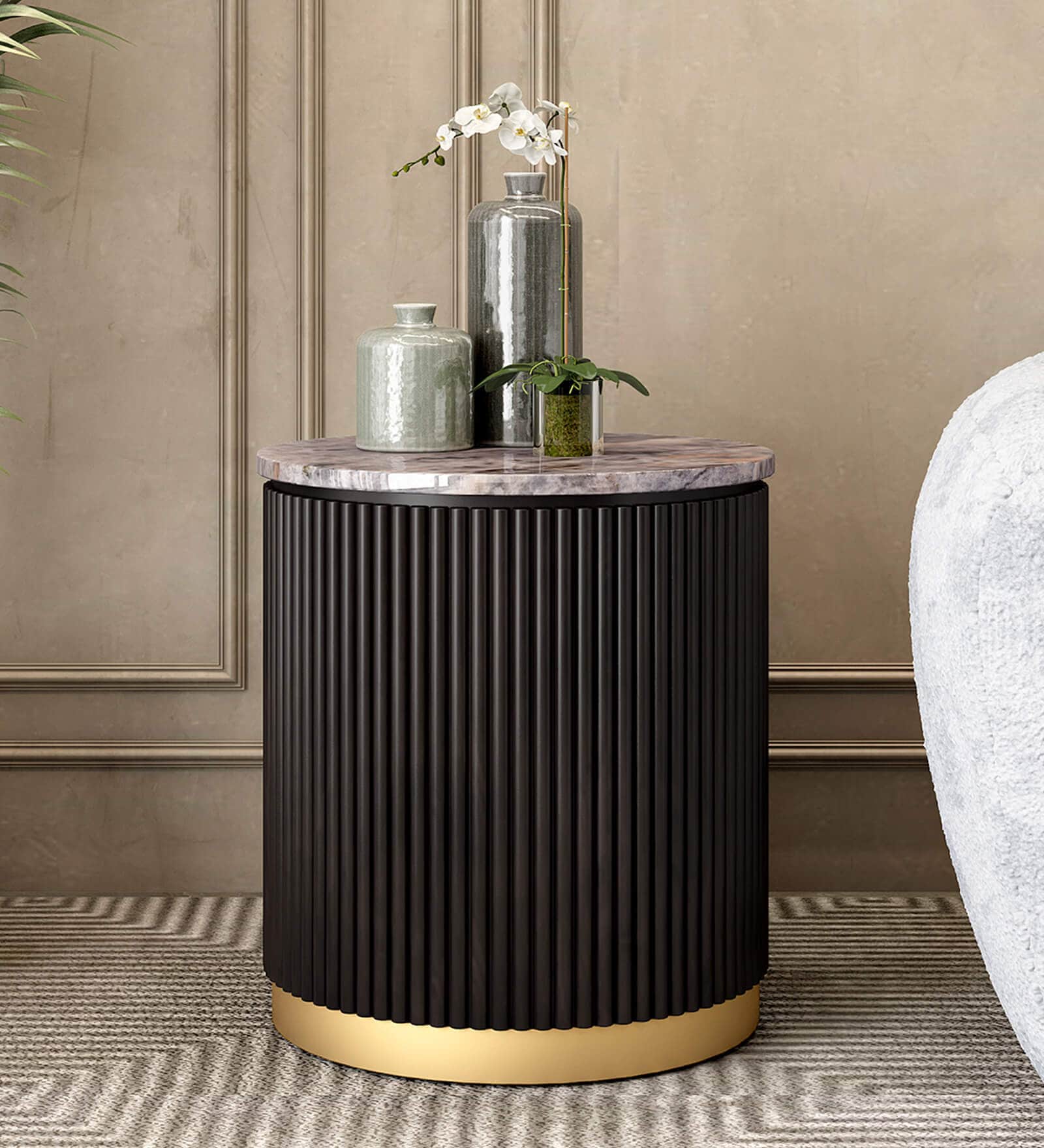 Opus Natural Stone Side Table In Smokey Heaven Colour