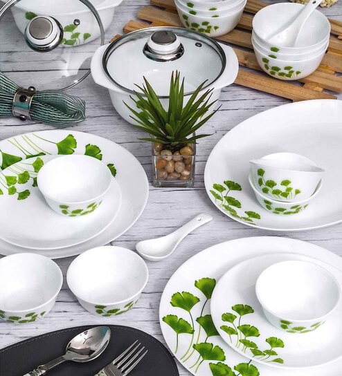 Opal 35pcs Dinner Set of 6pcs Dinner Plate, 6pcs Quarter Plate, 6pcs Veg. Bowl, 6pcs Soup Bowl, 6pcs Spoon, 2+2pcs Casserole with Lid, 1pc Oval Platter.