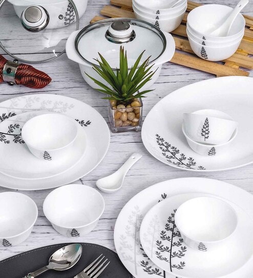 Opal 35pcs Dinner Set of 6pcs Dinner Plate, 6pcs Quarter Plate, 6pcs Veg. Bowl, 6pcs Soup Bowl, 6pcs Spoon, 2+2pcs Casserole with Lid, 1pc Oval Platter.