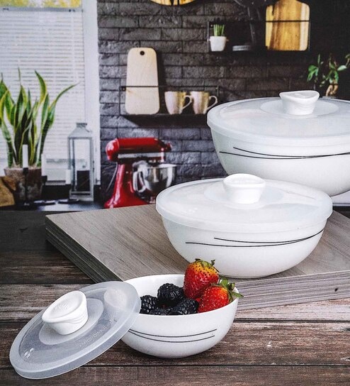 Opal 3pcs Mixing Bowl Set with Lid of 1pc Each Large, Medium & Small.