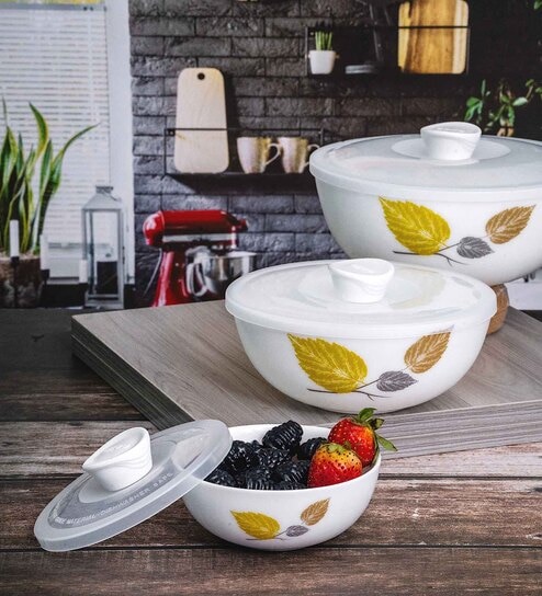 Opal 3pcs Mixing Bowl Set with Lid of 1pc Each Large, Medium & Small.