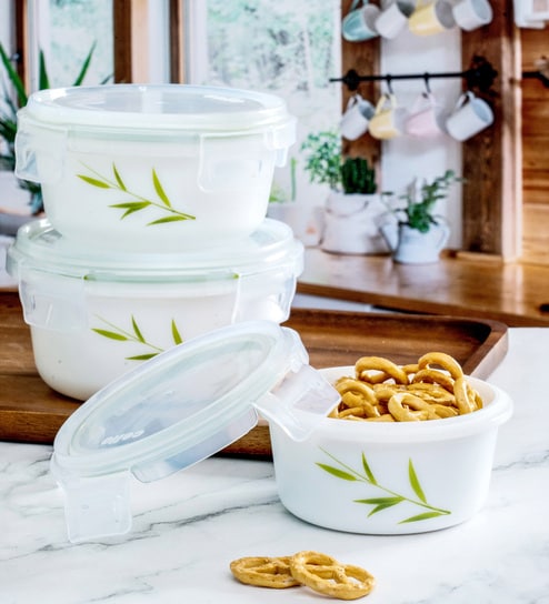 Opal Glass 3pcs Storage Container Set of each 1pc Large, Medium & Small