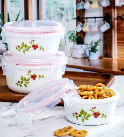 Opal Glass 3pcs Storage Container Set of each 1pc Large, Medium & Small