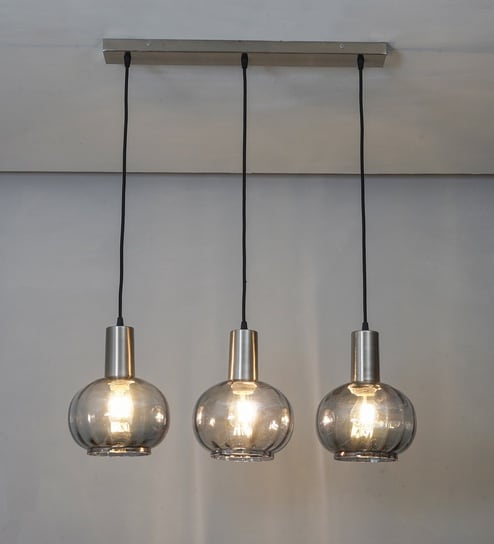 Opaline Globe Linear Cluster Hanging Pendant Light In Smoke Glass And Chrome Finish Metal