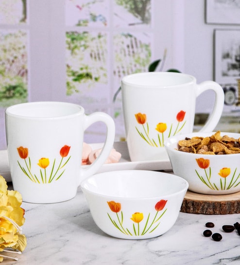 Opalware Breakfast Set of 2pcs Milano Mug & 2pcs Bowl