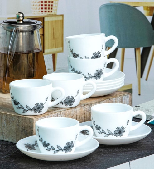 Opalware Dazzle Queen  Cup Saucer (set of 6pcs Cup & 6pcs Saucer)