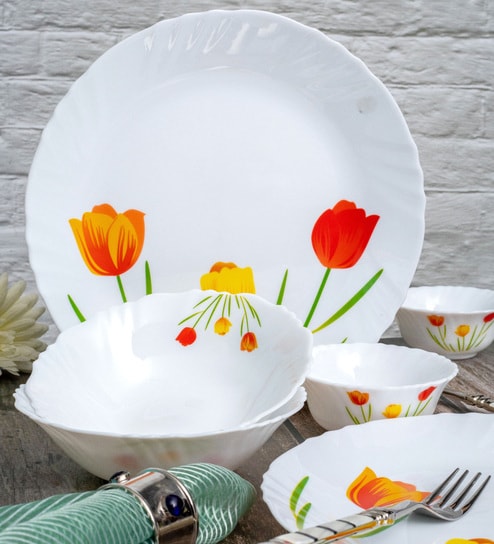 Opalware Dinner Set with Print (Set of 2pcs Dinner Plate, 2pcs Veg. Bowl & 2pcs Multipurpose Bowl)
