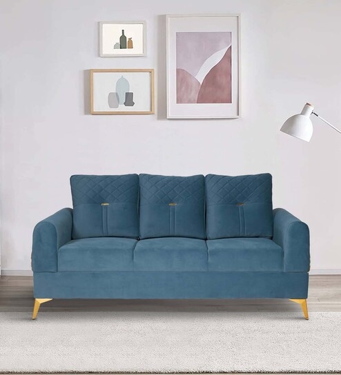 Opulent Fabric 3 Seater Sofa In Blue Colour