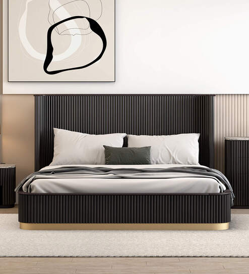 Opus King Size Bed With Hydraulic Storage In Walnut Finish