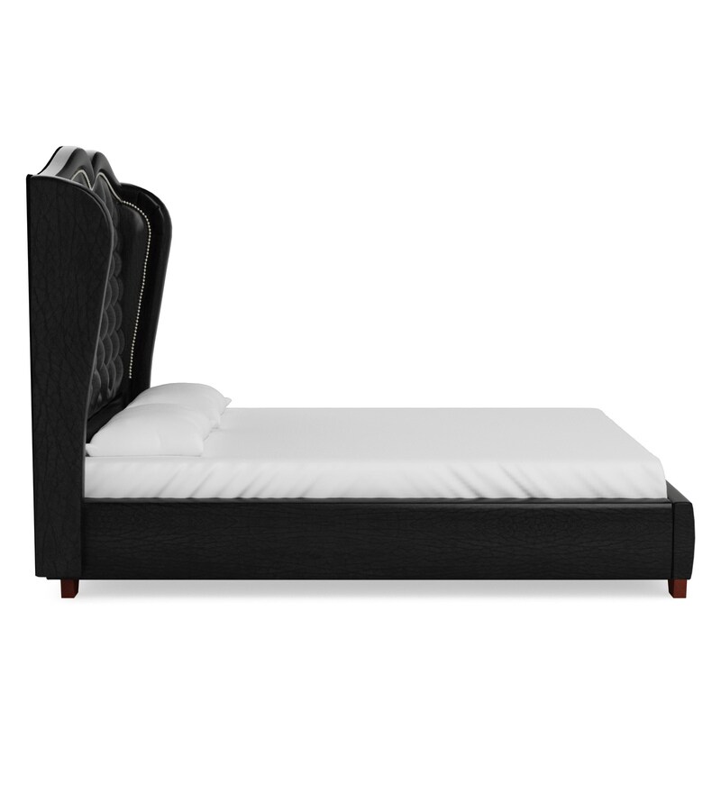 Buy Opulent Leatherette Upholstered Queen Size Bed in Black Colour by