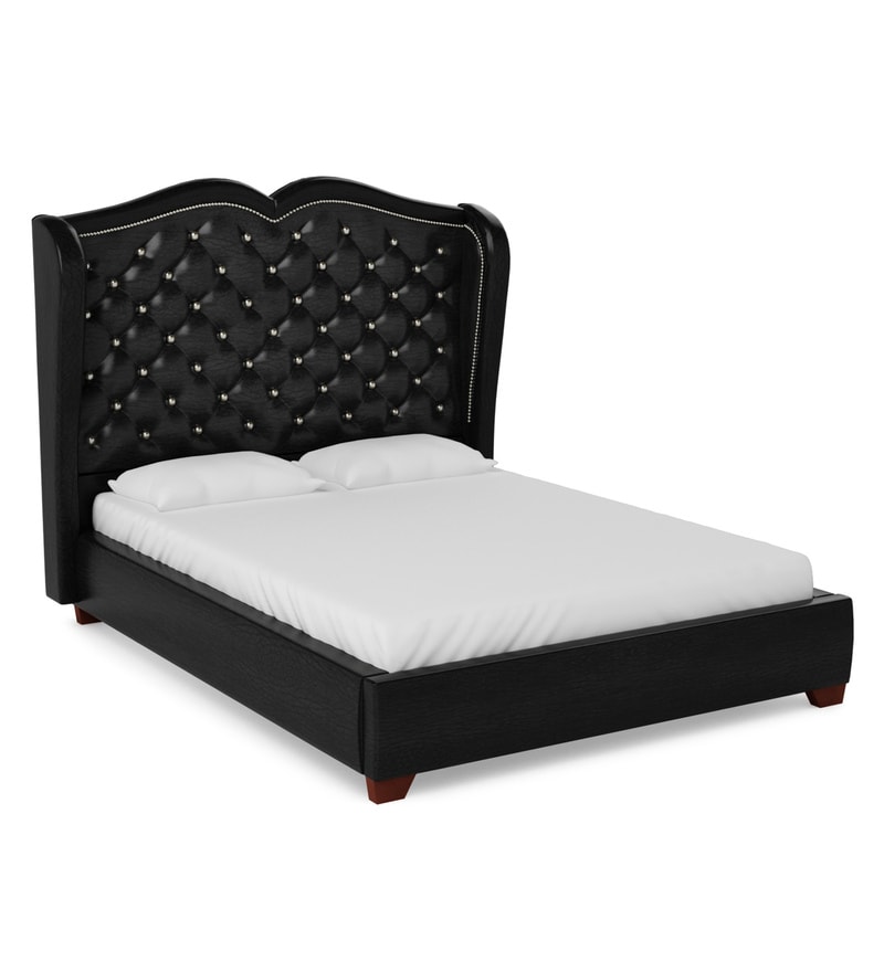 Buy Opulent Leatherette Upholstered Queen Size Bed in Black Colour by