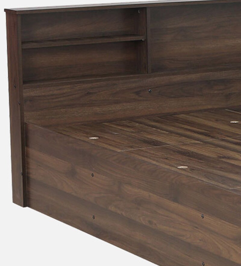 Buy Opus King Size Bed in Walnut Finish with Box Storage By Mintwud