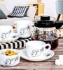 Opal Glass 15pcs Tea Set of 6pcs Cup, 6pcs Saucer, 1pc Clear Glass Crafe, 1pc Milk Mug & Sugar Pot)