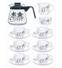 Opal Glass 15pcs Tea Set of 6pcs Cup, 6pcs Saucer, 1pc Clear Glass Crafe, 1pc Milk Mug & Sugar Pot)