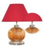 Desmond Maroon Cotton Shade Night Lamp With Metal & Glass Base
