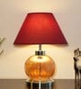 Desmond Maroon Cotton Shade Night Lamp With Metal & Glass Base