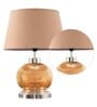 Alice Beige Cotton Shade Night Lamp With Metal & Glass Base