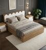 Opera Luxury Queen Size Bed With Headboard & Hydraulic Storage Bed In Light Walnut & Frosty White Colour