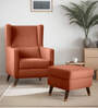 Opulence Fabric Wing Chair In Terracotta Finish With Ottoman