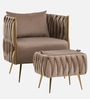 Opulent Majesty Velvet Fabric Barrel Chair With Ottoman Footrest In Brown Colour