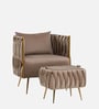 Opulent Majesty Velvet Fabric Barrel Chair With Ottoman Footrest In Brown Colour