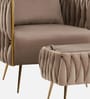 Opulent Majesty Velvet Fabric Barrel Chair With Ottoman Footrest In Brown Colour