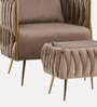 Opulent Majesty Velvet Fabric Barrel Chair With Ottoman Footrest In Brown Colour
