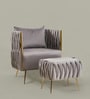 Opulent Majesty Velvet Fabric Barrel Chair With Ottoman Footrest In Grey Colour