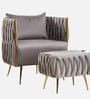 Opulent Majesty Velvet Fabric Barrel Chair With Ottoman Footrest In Grey Colour