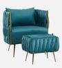 Opulent Majesty Velvet Fabric Barrel Chair With Ottoman Footrest In Teal Colour