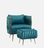 Opulent Majesty Velvet Fabric Barrel Chair With Ottoman Footrest In Teal Colour
