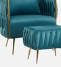 Opulent Majesty Velvet Fabric Barrel Chair With Ottoman Footrest In Teal Colour