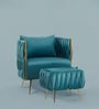 Opulent Majesty Velvet Fabric Barrel Chair With Ottoman Footrest In Teal Colour