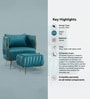 Opulent Majesty Velvet Fabric Barrel Chair With Ottoman Footrest In Teal Colour
