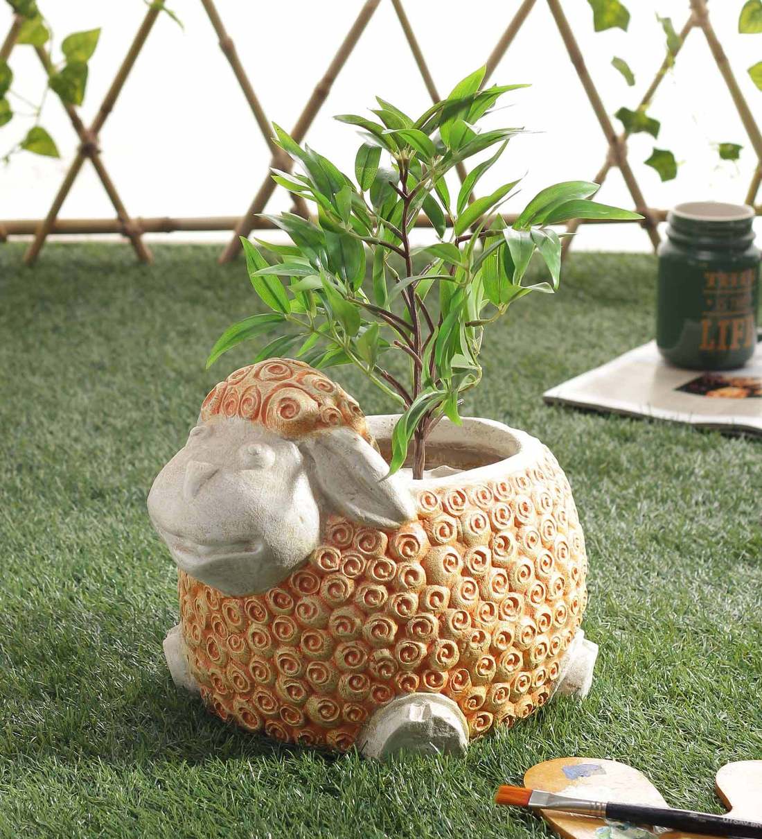 Buy Orange White Terracotta Rustic Look Large Sheep Cute Decorative Planter Pot By Culstreet Online Floor Planters Pots Planters Home Decor Pepperfry Product