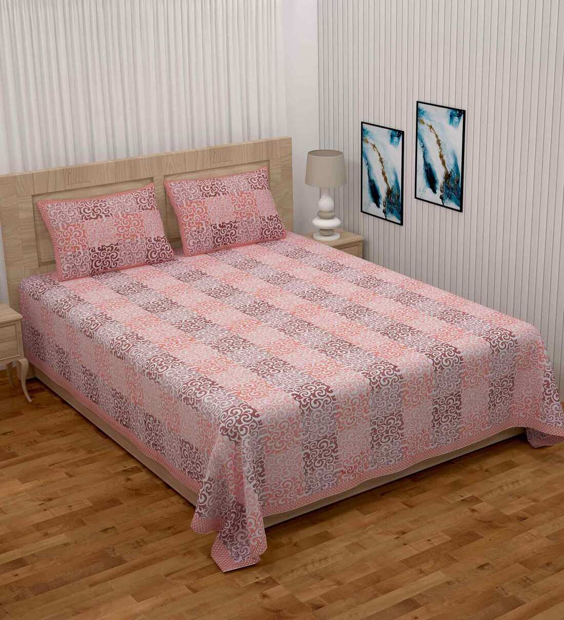 Buy Orange Abstract 108 TC King Size Cotton Bedsheet By Poorak Online