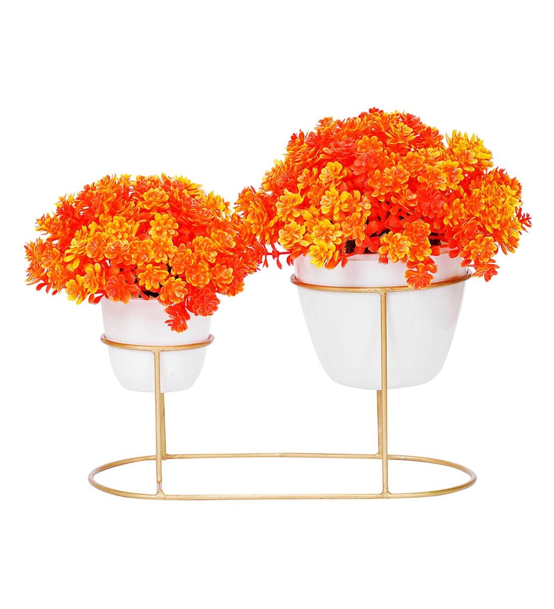 Buy Orange Artificail Plant with Pot and Metal Stand By Dekorly Online Artificial Plants