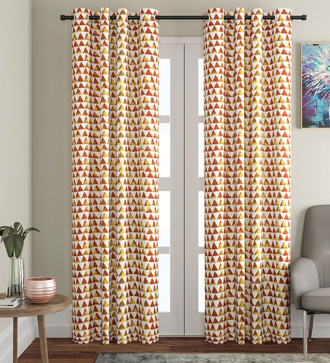 Buy Orange Semisheer Cotton 9 Feet Eyelet Long Door Curtain by Soumya