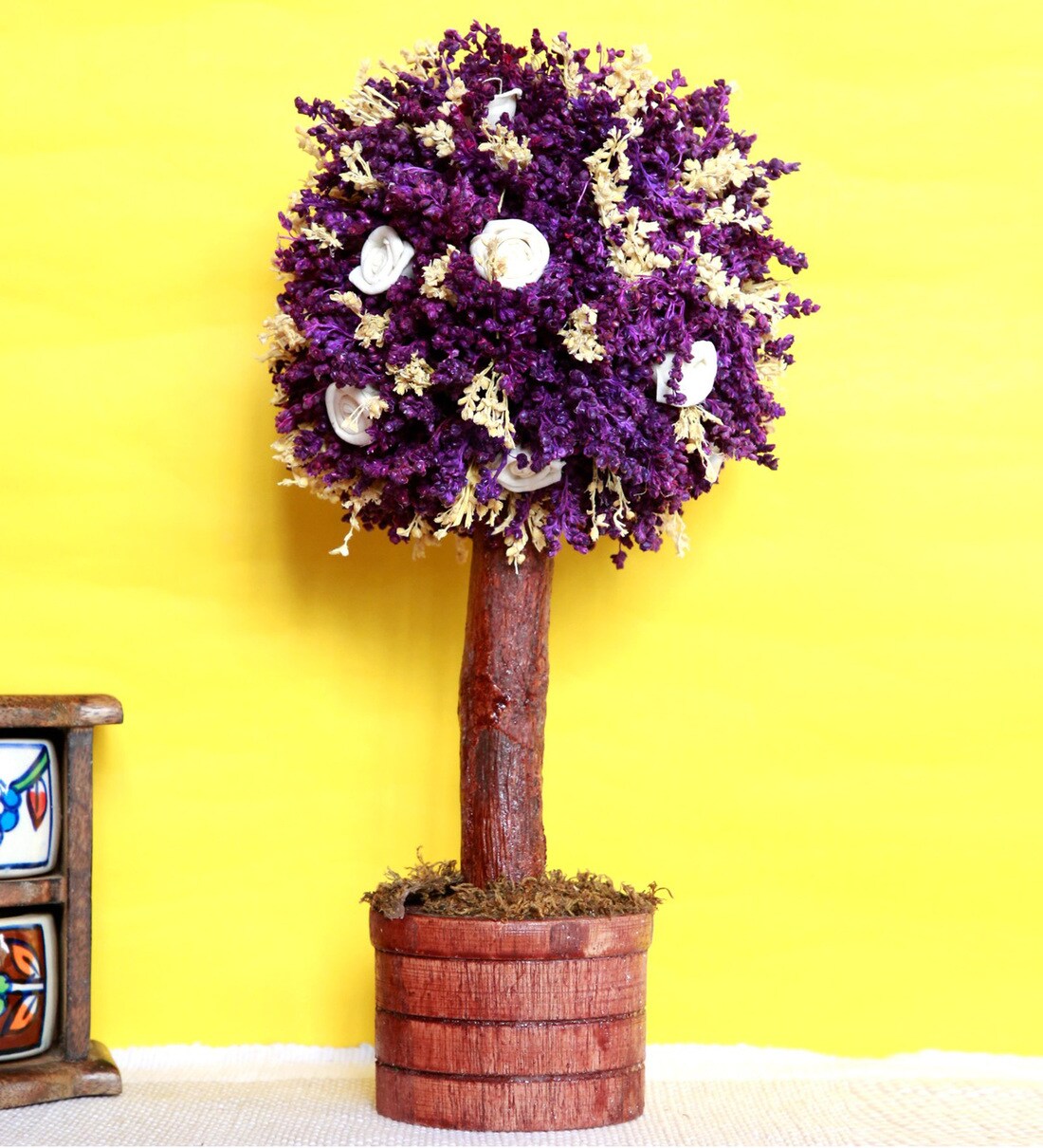 Buy Orange Bonsai Tree With Sola Flower Arrangement On A Wooden Base By